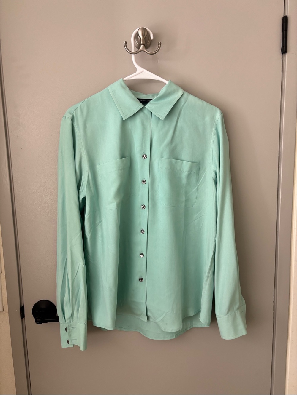 Anne Klein II 100% Silk Mint Green Button-Up Blouse